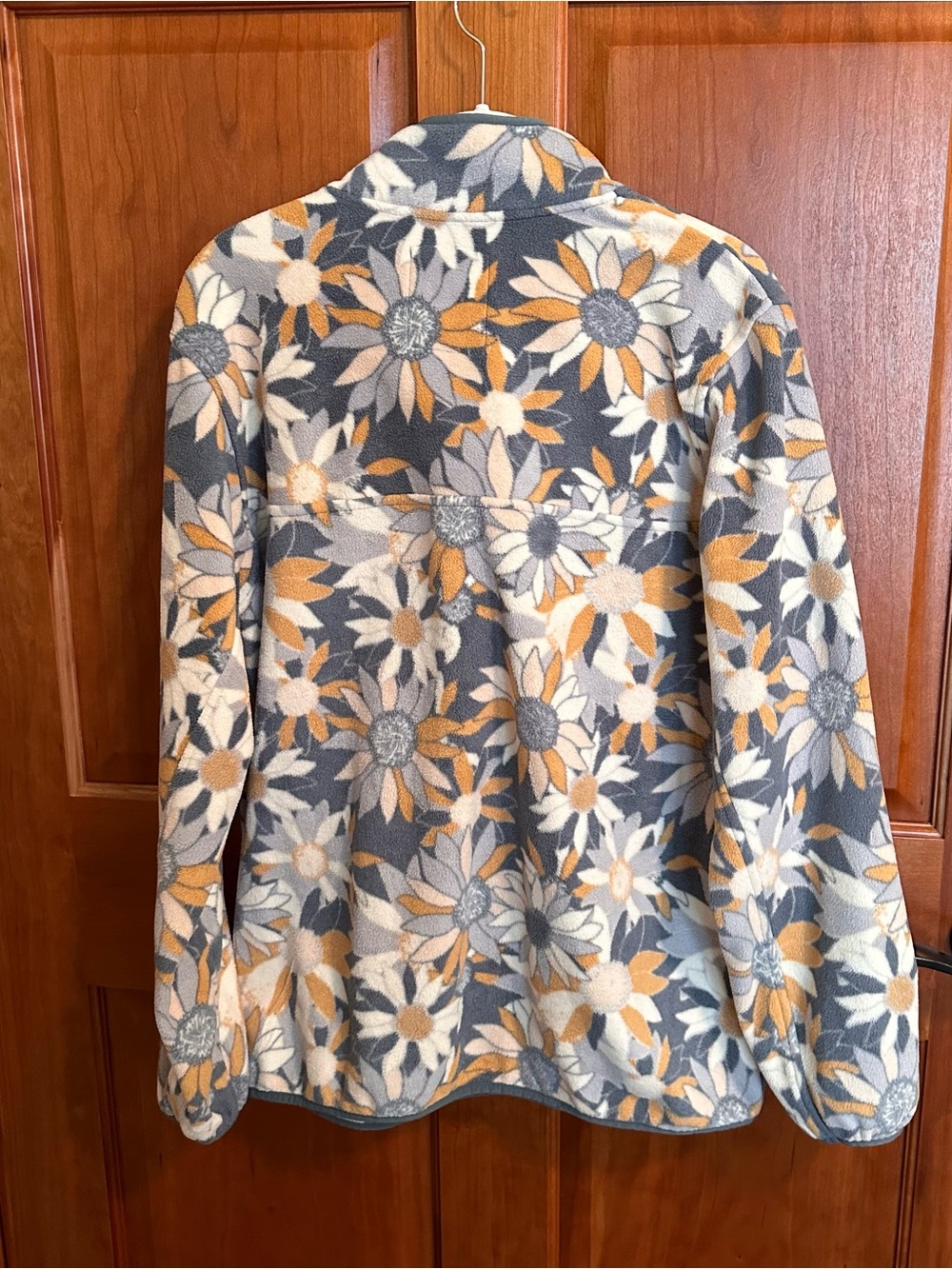 Kavu Plush Fleece Jacket in Gray & Mustard Sunflowers - Picture 2 of 5